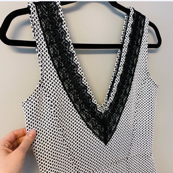 French Connection | Black & White Dress - Deep V and Peplum Bottom | Size 4 - Picture 7 of 10